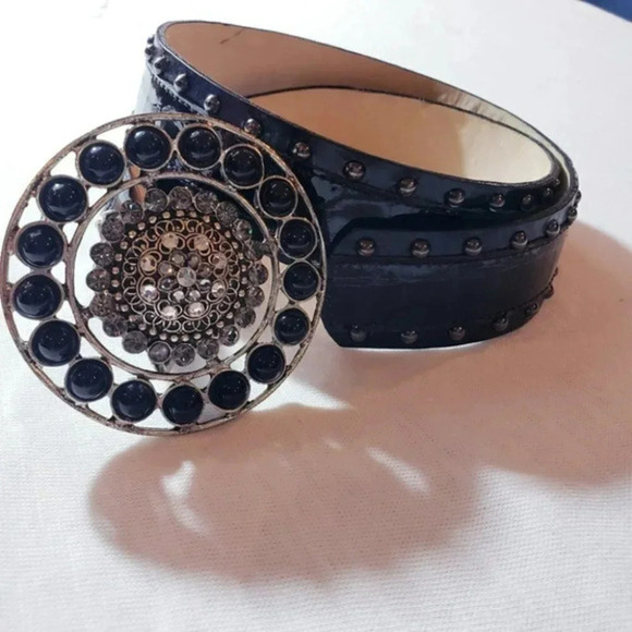 Cach'e S‎ black leather rhinestones & studded belt - Picture 3 of 8